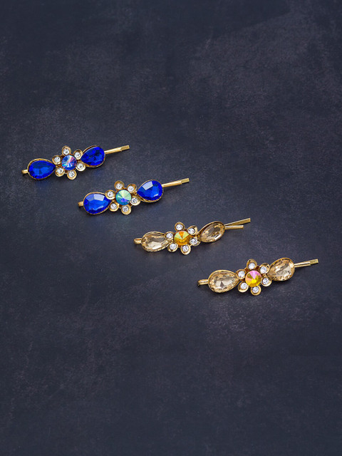

Golden Peacock Women Set of 2 Embellished Alligator Hair Clips, Blue
