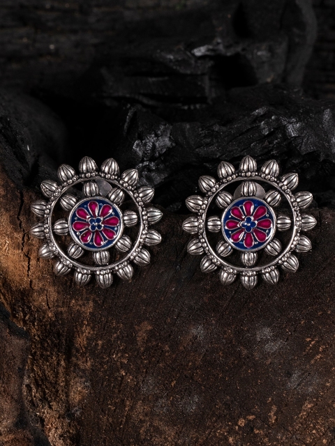 

Shoshaa Pink & Silver-Plated Circular Studs