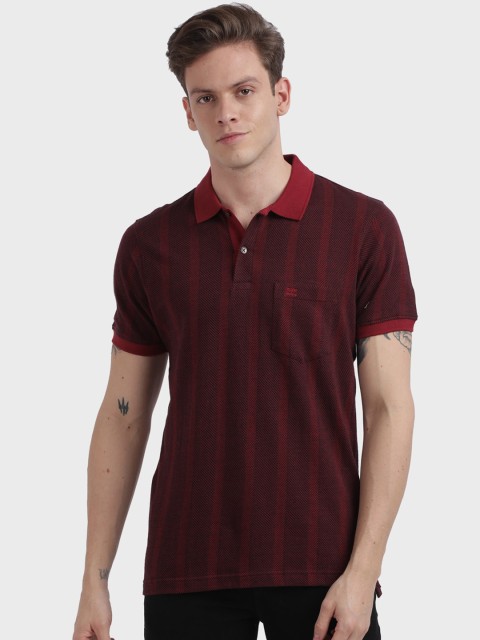 

ColorPlus Men Maroon Striped Polo Collar T-shirt