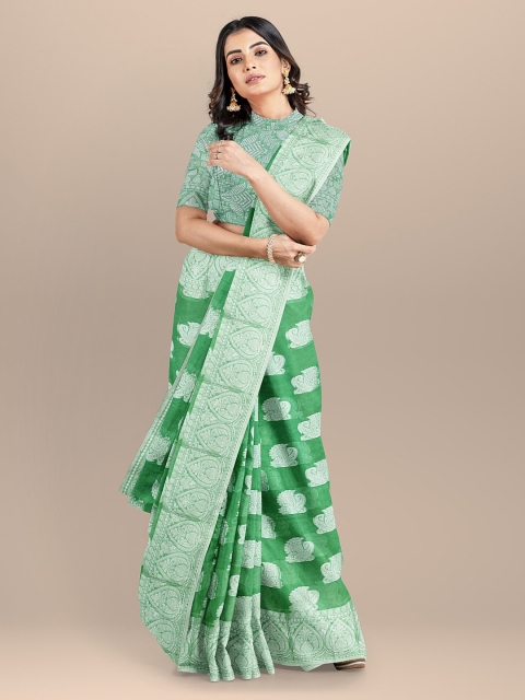 

BharatSthali Green Woven Design Silk Cotton Banarasi Saree
