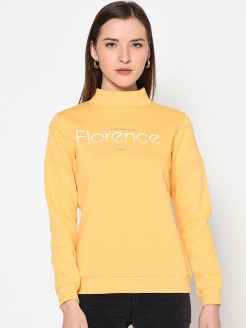 

METTLE Women Yellow & White Printed Sweatshirt