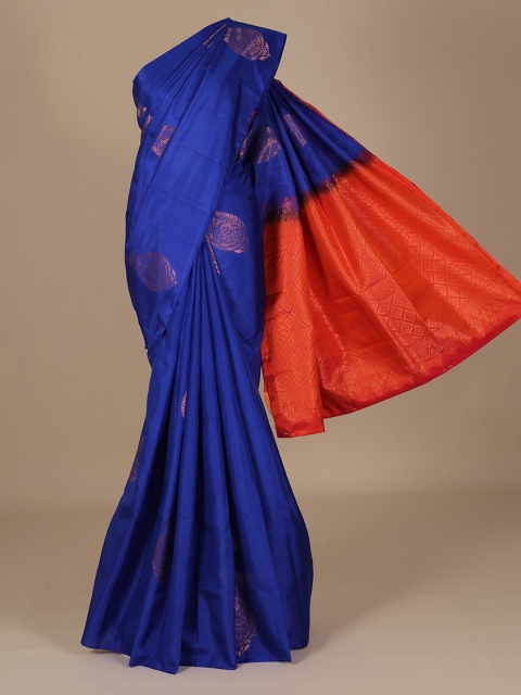 

Pothys Blue & Orange Pure Silk Woven Design Saree