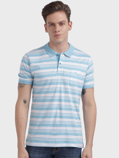 

ColorPlus Men Blue Striped Polo Collar T-shirt