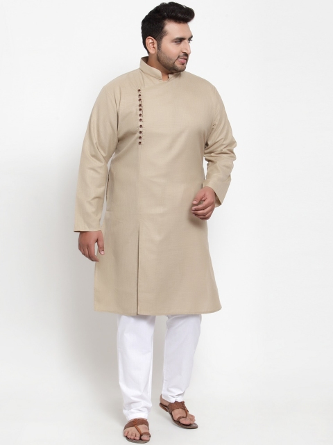 

plusS Men Beige & White Solid Kurta with Pyjamas