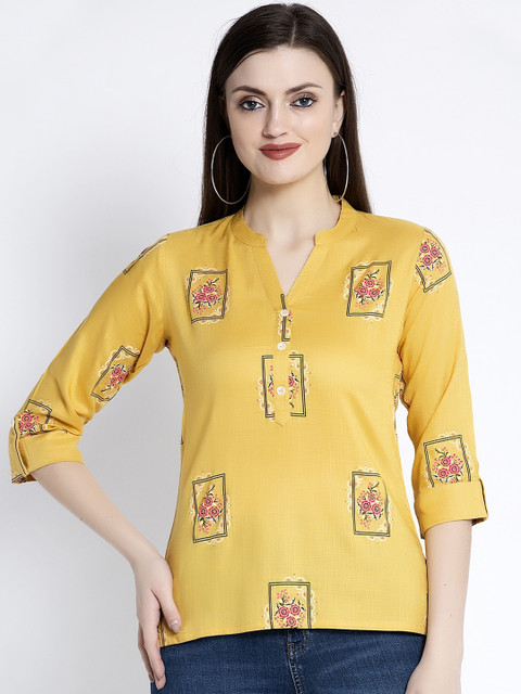 

ANAISA Women Mustard Yellow Printed Top
