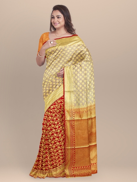 

BharatSthali Red Woven Design Banarasi Sustainable Saree
