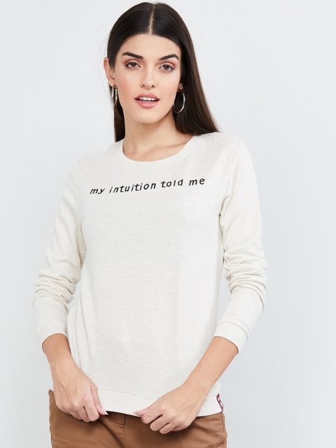 

max Women Cream-Coloured Solid Sweatshirt