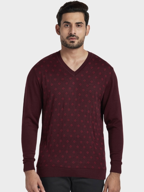 

ColorPlus Men Maroon Self Design Pullover Sweater