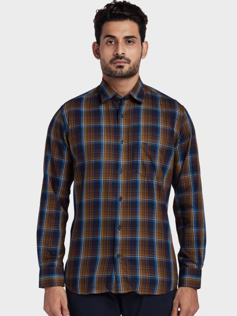 

ColorPlus Men Brown & Navy Blue Tailored Fit Checked Casual Shirt