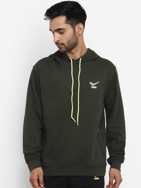 

Yuuki Men Olive Green Solid Hooded Sweatshirt