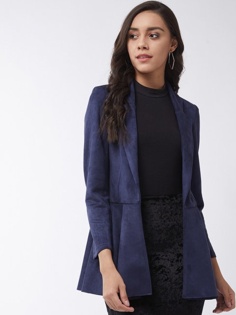 

Zima Leto Women Navy Blue Solid Single Breasted Peplum Suede Blazer