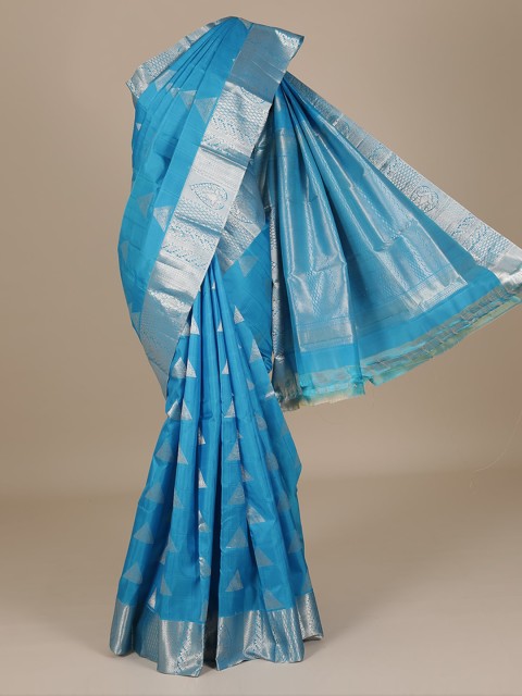 

Pothys Blue & Silver-Toned Pure Silk Woven Design Saree