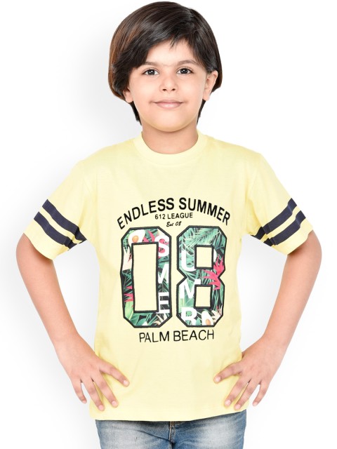 

ORANGE PUMPKKIN Boys Yellow Printed Round Neck T-shirt