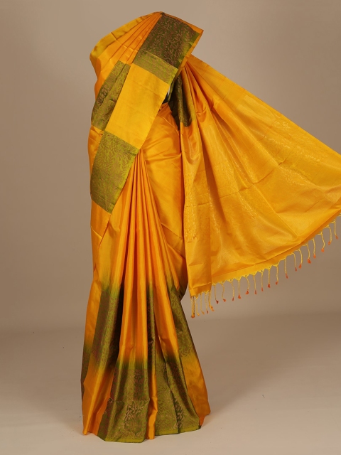 

Pothys Yellow & Green Pure Silk Checked Saree