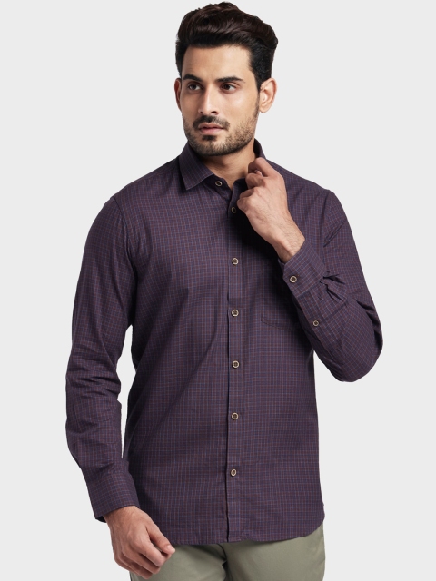 

ColorPlus Men Brown & Blue Tailored Fit Checked Casual Shirt