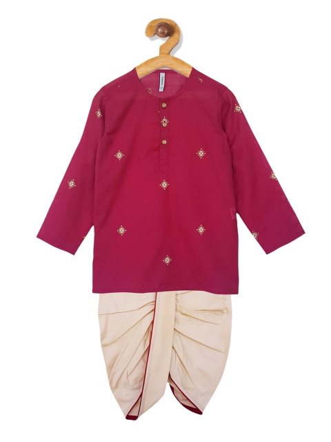 

Campana Boys Red & Beige Embroidered Kurta with Dhoti Pants