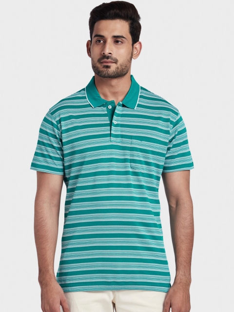

ColorPlus Men Green Striped Polo Collar T-shirt