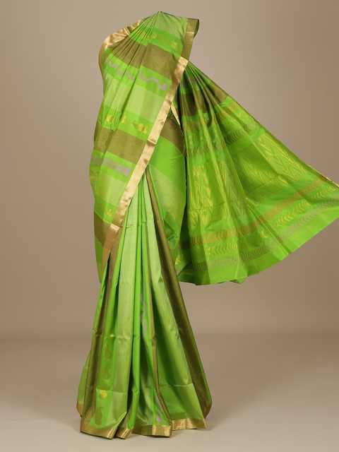 

Pothys Green & Gold-Toned Pure Silk Woven Design Saree