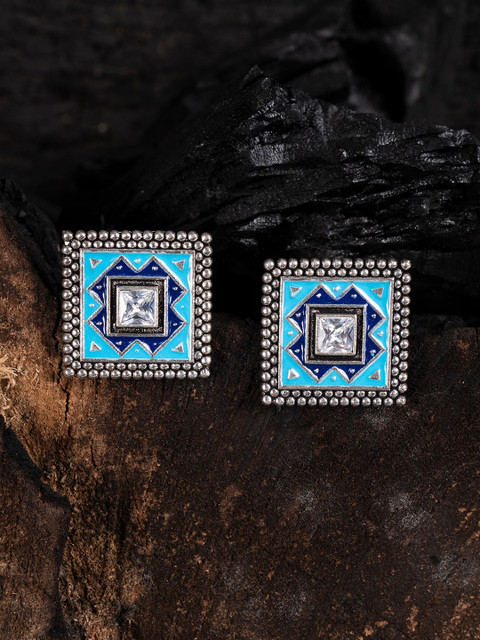 

Shoshaa Turquoise Blue & Silver-Plated Diamond Shaped Drop Earrings