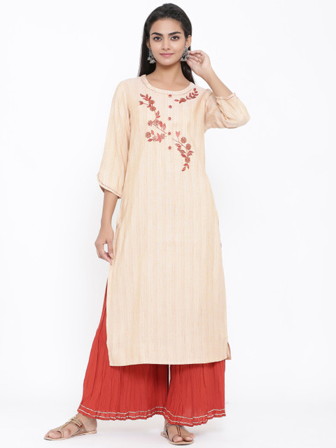 

PIROH Women Beige Embroidered Kurta with Palazzos