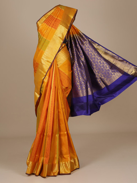

Pothys Yellow & Purple Pure Silk Woven Design Saree