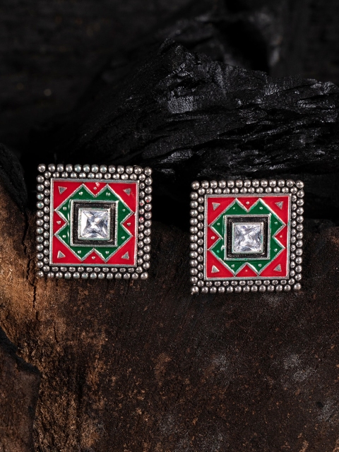 

Shoshaa Silver-Plated & Red Oxidised Square Studs