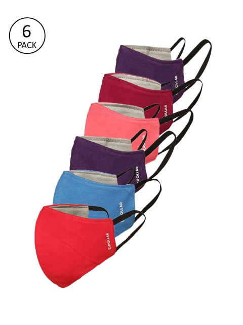 

Dollar Women Pack of 6 3-Ply Reusable Cloth Anti Viral Masks, Red