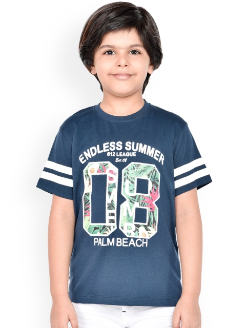 

ORANGE PUMPKKIN Boys Navy Blue Printed Round Neck T-shirt
