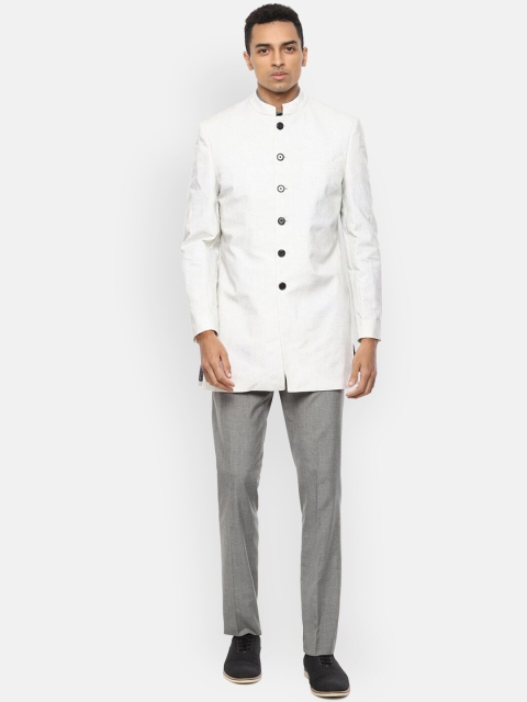

V Dot Men White & Grey Woven Design Two Piece Suit