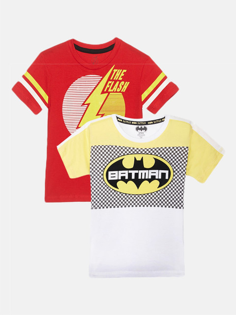 

Kids Ville Boys Red & Off White Pack of DC 2 comics Printed T-shirt
