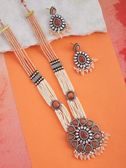 

Luxury By ZeroKaata Gold-Plated Gemstones Encrusted Handcrafted Jewellery Set, Peach