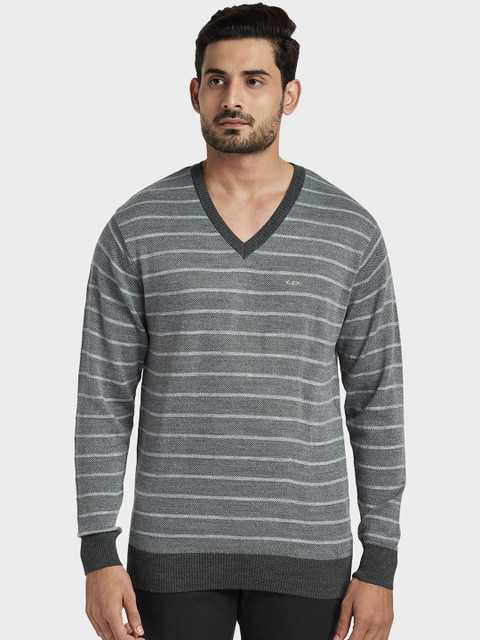 

ColorPlus Men Grey Striped Pullover Sweater