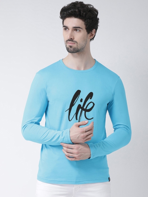 

Friskers Men Turquoise Blue Printed Round Neck Pure Cotton T-shirt