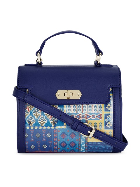 

Global Desi Navy Blue Printed Handheld Bag