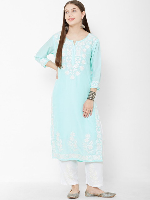 

Os Women Blue & White Embroidered Kurta with Palazzos