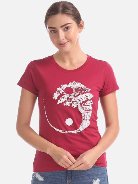 

Cherokee Women Pink Printed Round Neck T-shirt