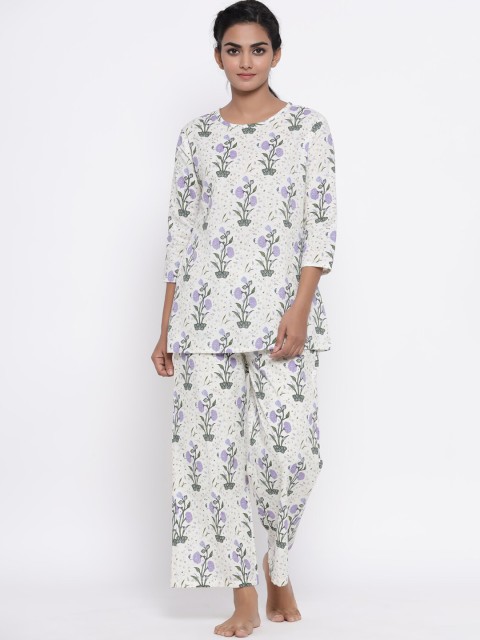 

Fabriko Women White Printed Night suit