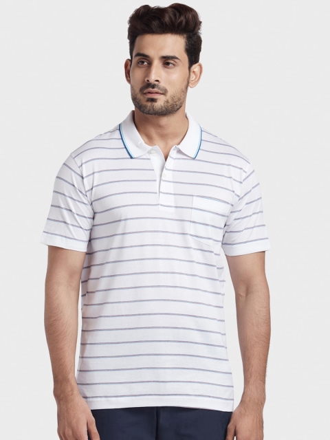 

ColorPlus Men White Striped Polo Collar T-shirt