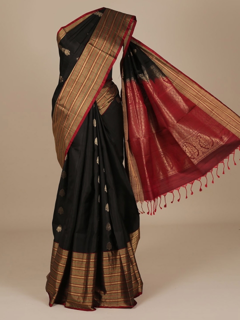 

Pothys Black & Gold-Toned Pure Silk Woven Design Saree