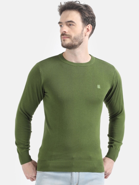 Monte Carlo Men Olive Green Solid Pullover Sweater