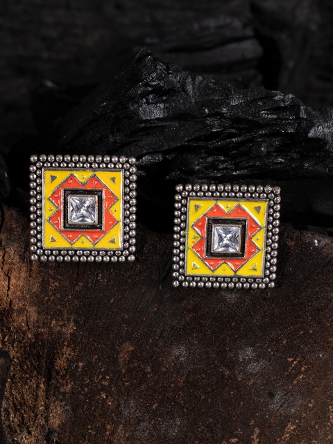 

Shoshaa Yellow & Silver-Toned Geometric Studs