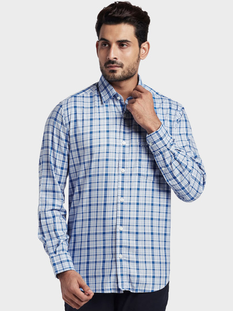 

ColorPlus Men Blue & Off-White Tailored Fit Checked Casual Shirt