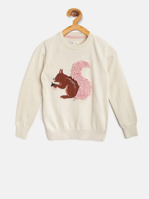 

Cherry Crumble Boys Cream-Coloured Printed Knitted Pullover Sweater