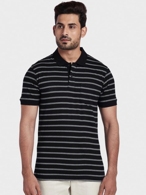 

ColorPlus Men Black Striped Polo Collar T-shirt