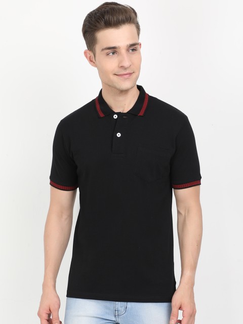 Masculino Latino Men Black Solid Polo Collar T-shirt