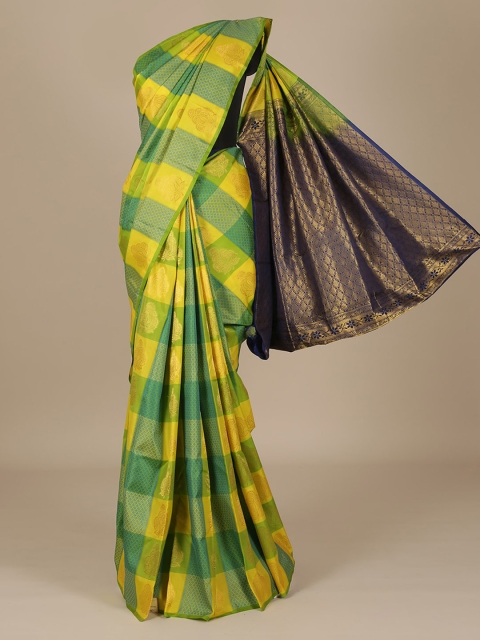 

Pothys Yellow & Green Pure Silk Checked Saree
