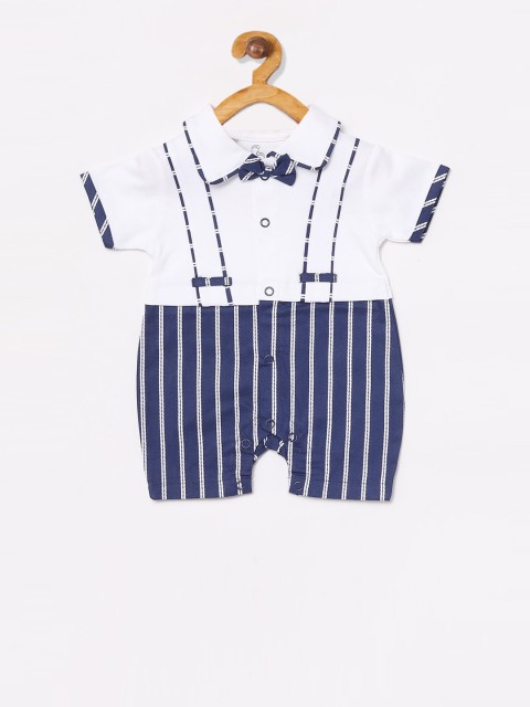 

BABY GO Boys White & Blue Striped Dungarees