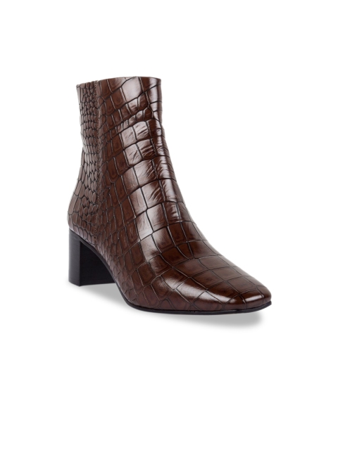 

Vanilla Moon Women Brown Textured Leather Mid-Top Flat Boots