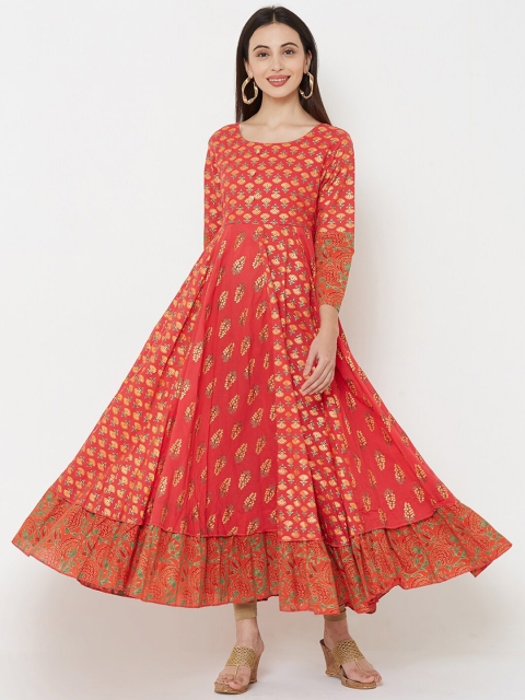 

FASHOR Women Red Foil Printed Anarkali Kurta