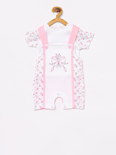 

BABY GO Girls Pink & White Printed Dungarees With T-Shirt